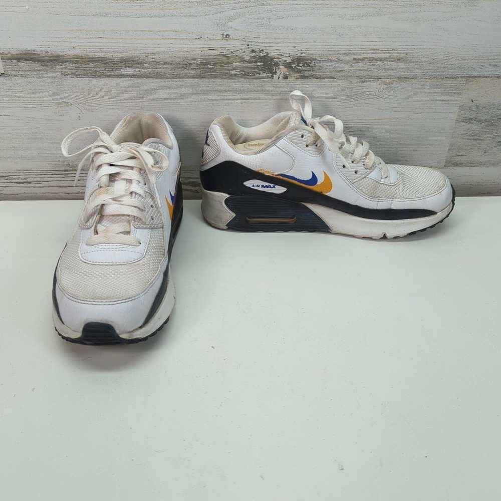 Nike Air Max 90 Double Swoosh White Black Gold Royal‎ FJ4592-100 7Y/8.5 Women
